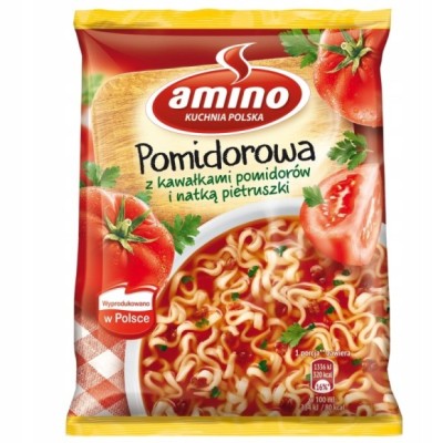 Amino ZUPA POMIDOROWA Z KAWAŁKAMI POMIDORÓW I PIETRUSZKĄ KRÓTKA DATA